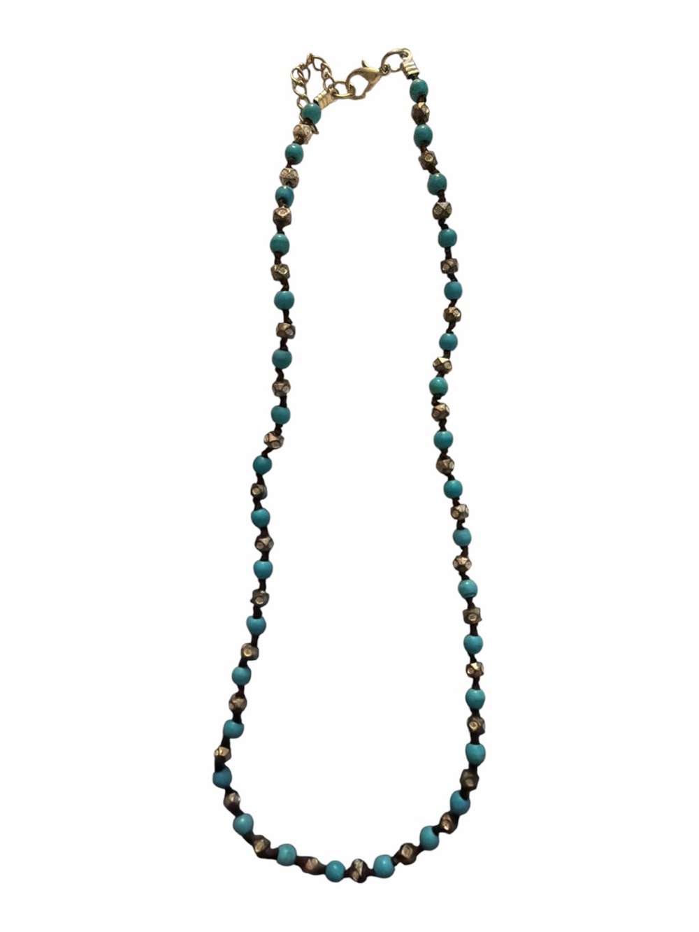 Vintage Turquoise Beaded Silver Accent Necklace - Women Jewelry